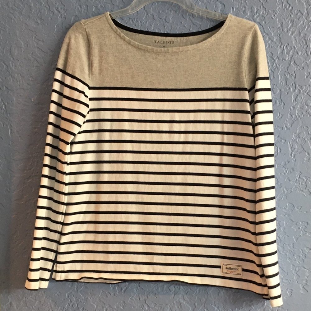 Talbots Authentic Long Sleeve Black Striped Tee